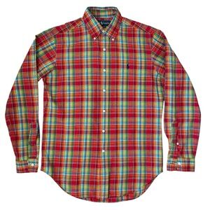 New Ralph Lauren Button Down Shirt Mens Small Linen Cotton Plaid Classic Fit